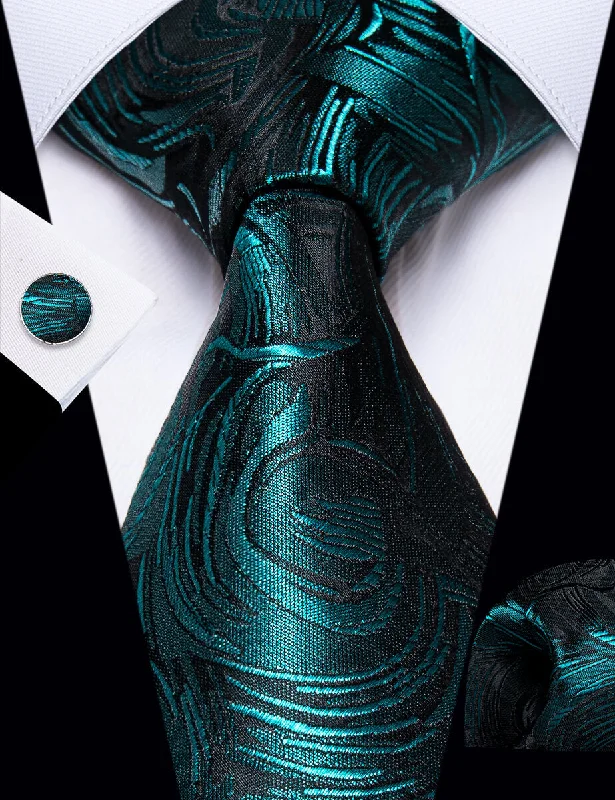 Elegant men's tie with textured fabric-YourTies Blue Green Novelty Men's Necktie Pocket Square Cufflinks Set