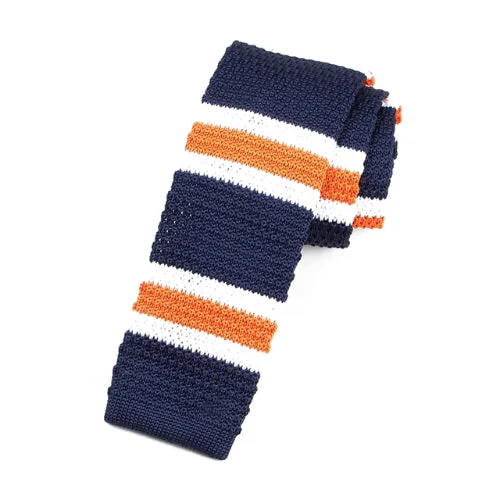 Men's tie with fresh, modern design-Classy Men Blue Orange Striped Square Knit Tie