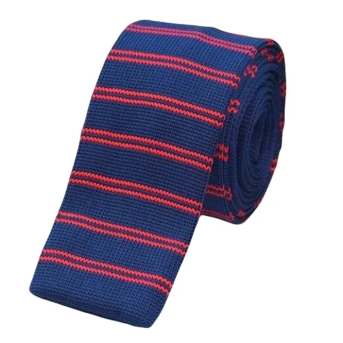 Unique silk tie with multi-color patterns-Classy Men Blue Red Striped Square Knit Tie