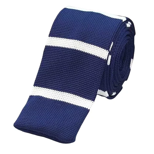 Men's tie for elegant evening attire-Classy Men Blue Striped Square Knit Tie