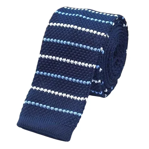 Men's tie for winter office wear-Classy Men Blue Thin Striped Square Knit Tie