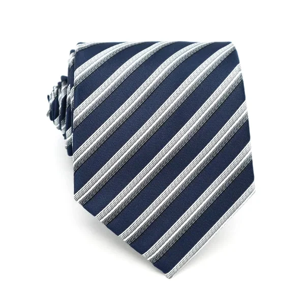 Classic black silk tie for formal events-Classy Men Blue White 3D Striped Silk Tie