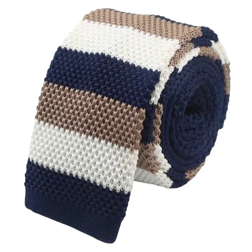 Best tie for a formal family event-Classy Men Blue White Beige Square Knit Tie