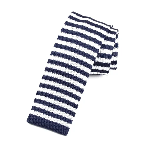 Best men's tie for family celebrations-Classy Men Blue White Striped Square Knit Tie