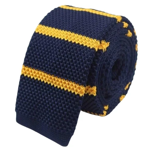 Men's tie for formal office attire-Classy Men Blue Yellow Striped Square Knit Tie