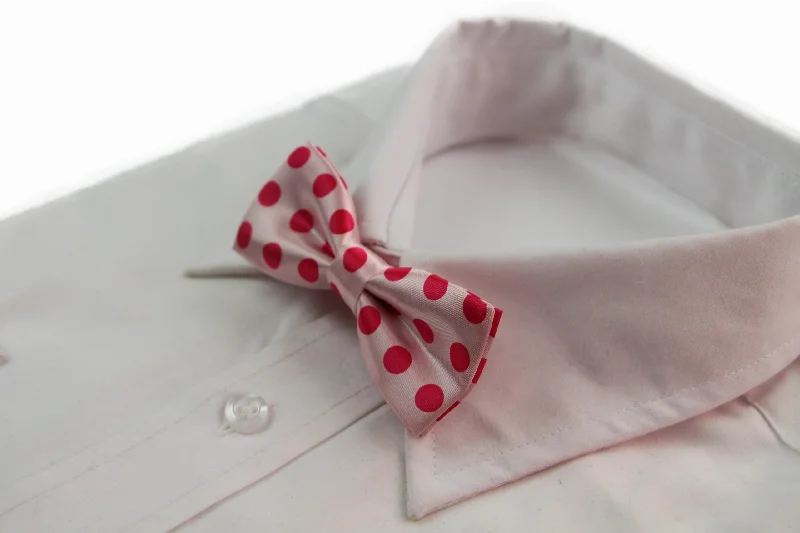 Elegant men's tie with textured fabric-Boys Baby Pink With Hot Pink Large Polka Dots Patterned Bow Tie