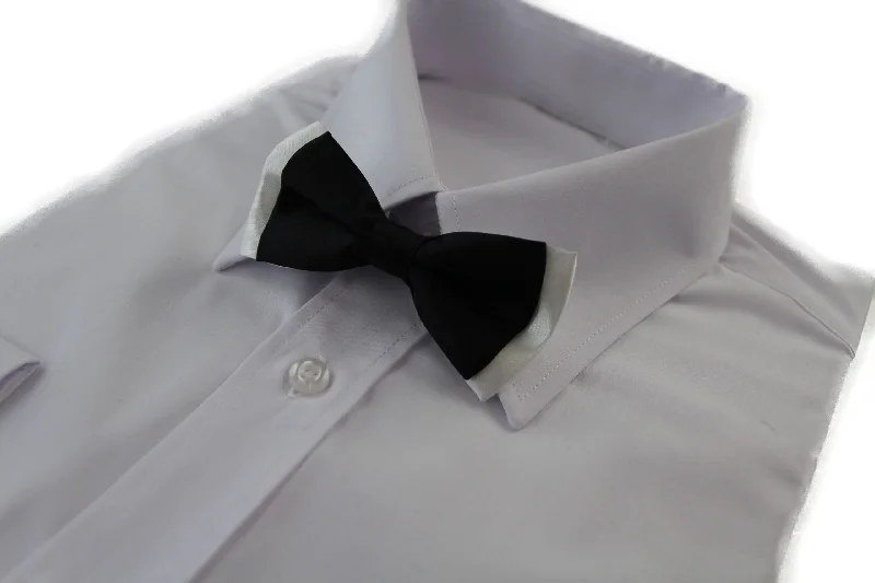 Men's slim tie with subtle texture-Boys Black On White Two Tone Layer Bow Tie