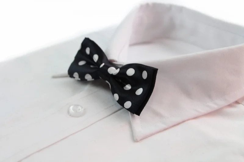 Men's tie for evening formal wear-Boys Black With White Large Polka Dots Patterned Bow Tie