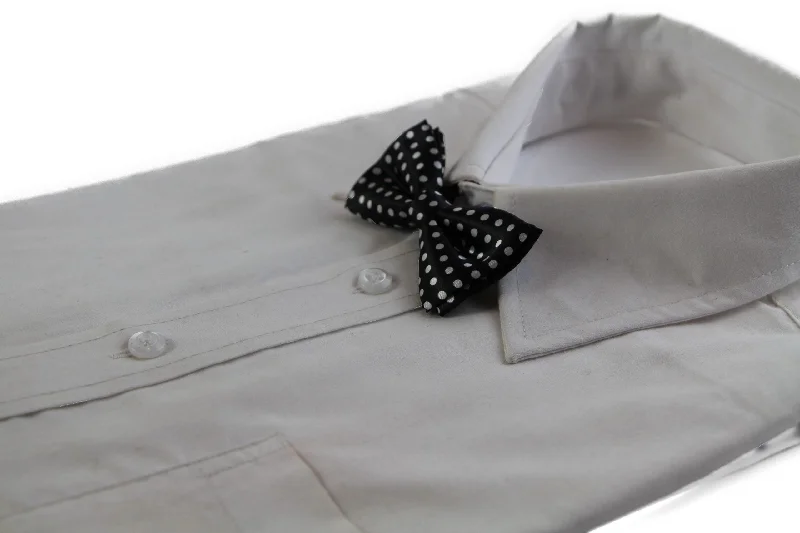 Men's tie with vibrant colors-Boys Black With White Polka Dots Patterned Bow Tie