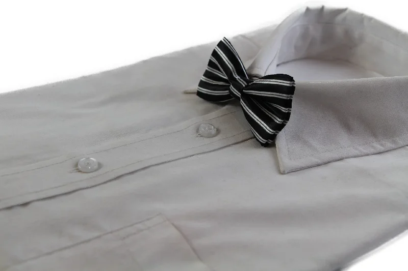 Men's tie for smart office look-Boys Black With White Stripes Patterned Bow Tie