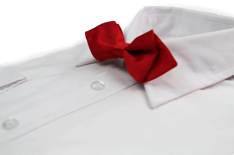 Men's tie for luxury weddings-Boys Diamond Red Patterned Cotton Bow Tie