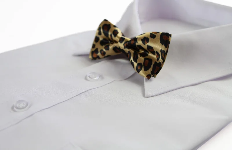 Best men's tie for wedding receptions-Boys Gold Leopard Patterned Bow Tie