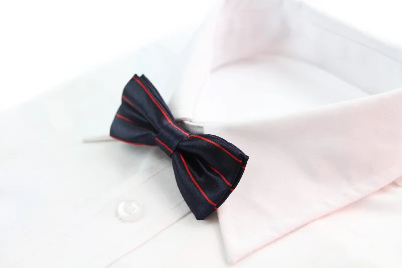 Men's tie for a stylish office outfit-Boys Gunmetal With Red Stripes Patterned Bow Tie