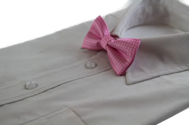 Men's tie for summer weddings-Boys Light Pink & White Polka Dot Pattern Bow Tie