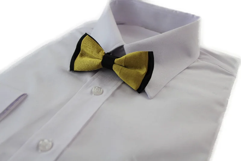 Designer men's tie with polka dots-Boys Mustard Gold Two Tone Layer Bow Tie