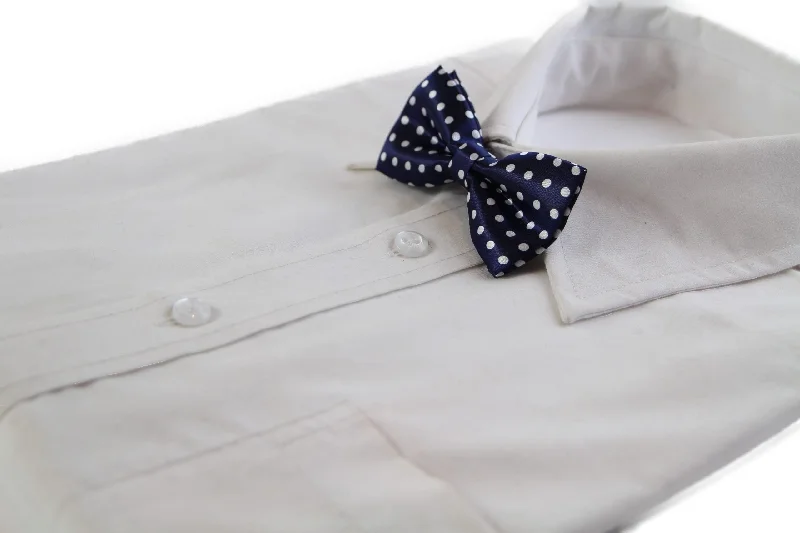 Men's tie for a high-end event-Boys Navy With White Polka Dots Patterned Bow Tie