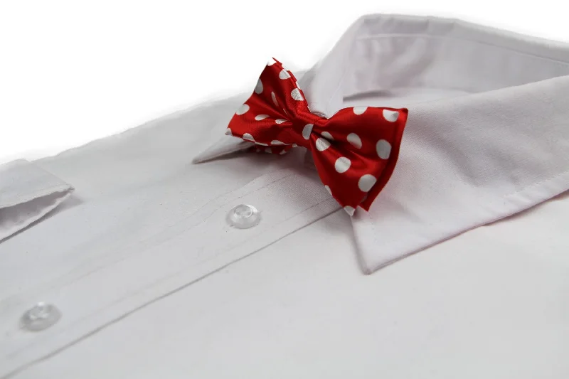 Unique silk tie for office professionals-Boys Red With White Large Polka Dots Patterned Bow Tie