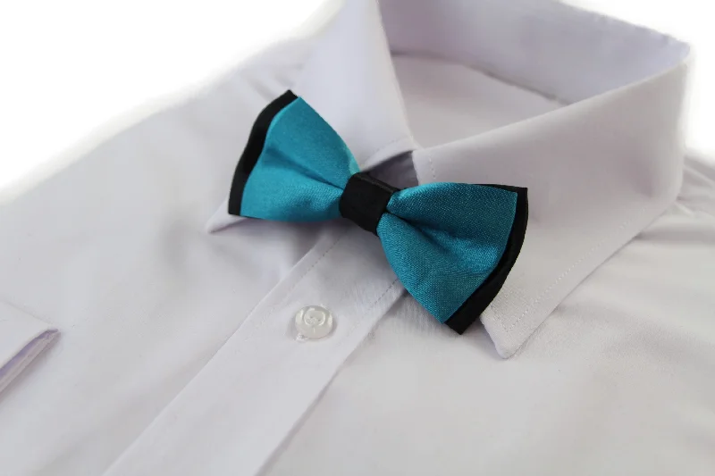 Men's tie for elegant evening attire-Boys Teal Two Tone Layer Bow Tie