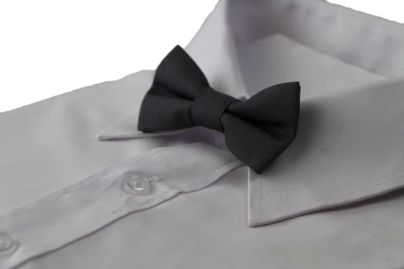 Men's tie with thin stripes for office wear-Boys Toddlers Quality Dark Grey Plain Cotton Bow Tie