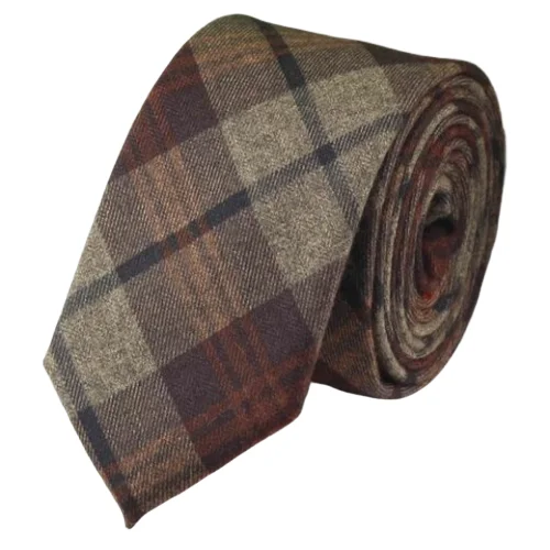 Men's tie for everyday office wear-Classy Men Brown Checkered Cotton Necktie