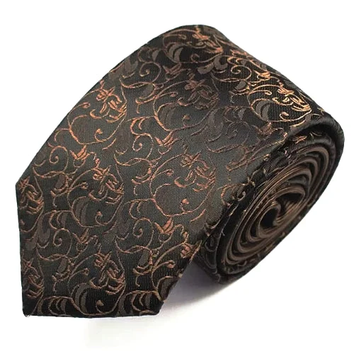 Trendy tie for young professionals-Classy Men Brown Floral Luxury Silk Narrow Tie