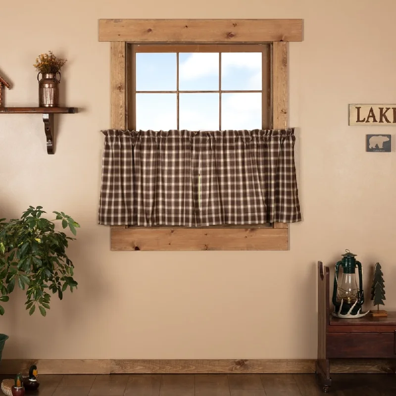 Professional men's tie for presentations-Brown Rustic Kitchen Curtains VHC Rory Tier Pair Rod Pocket Cotton Plaid