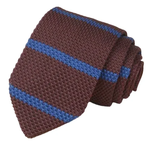 Unique men's tie with creative patterns-Classy Men Brown Striped Knitted Tie