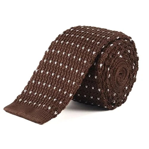 Men's tie with warm color tones for fall-Classy Men Brown White Dot Square Knit Tie