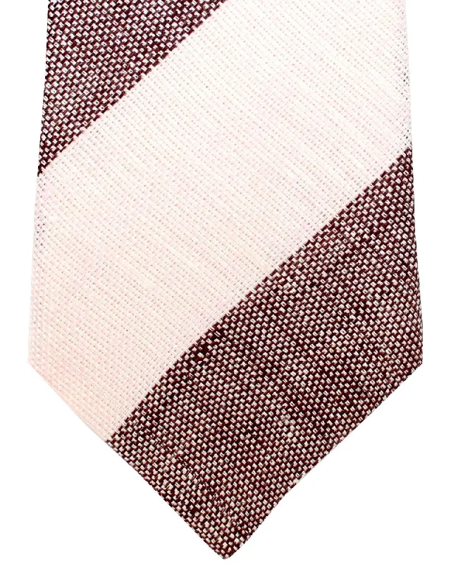 Men's tie for summer office wear-Brunello Cucinelli Linen Necktie Light Pink Stripes FINAL SALE