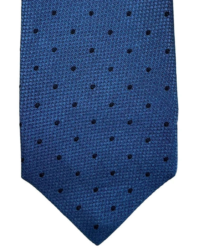 Designer men's tie with stripes-Brunello Cucinelli Silk Necktie Blue Navy Dots