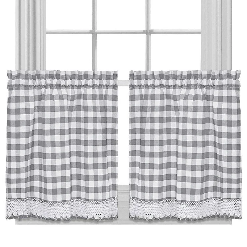 Men's striped silk tie-Buffalo Check Cotton Blend Grey Kitchen Curtain Tier Pair