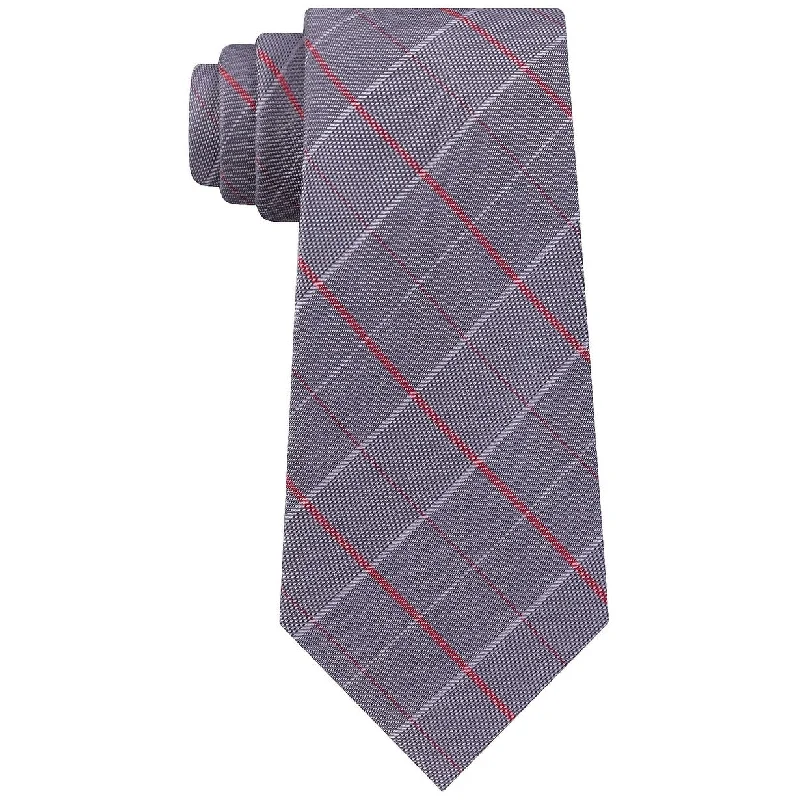 Men's slim tie with subtle texture-Calvin Klein Men's Holly Slim Check Silk Tie Gray Size Regular - One Size