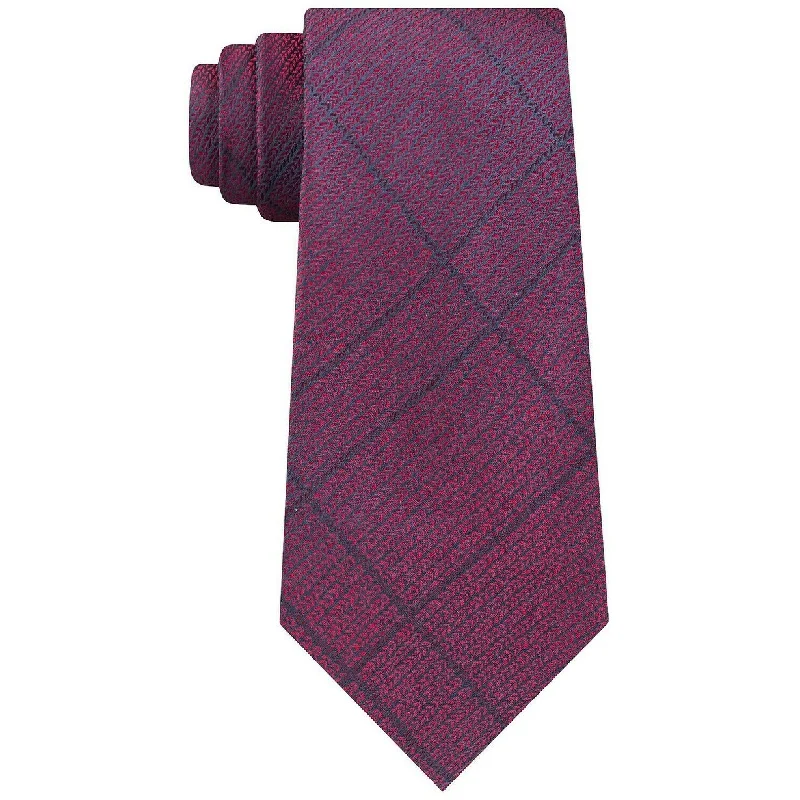 Men's tie for family gatherings and events-Calvin Klein Men's Slim Knit Plaid Silk Tie Maroon Size Regular