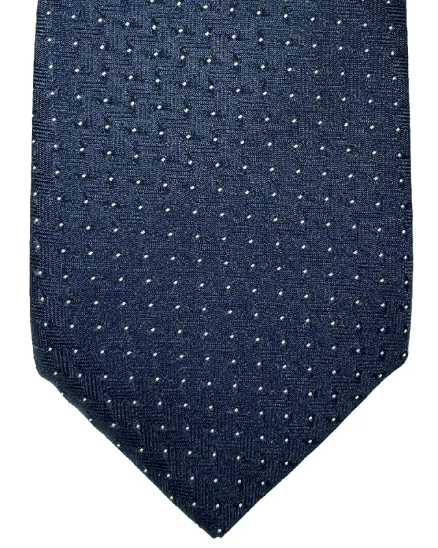 Men's tie with abstract patterns for work-Canali Necktie Dark Blue Silver Micro Pattern