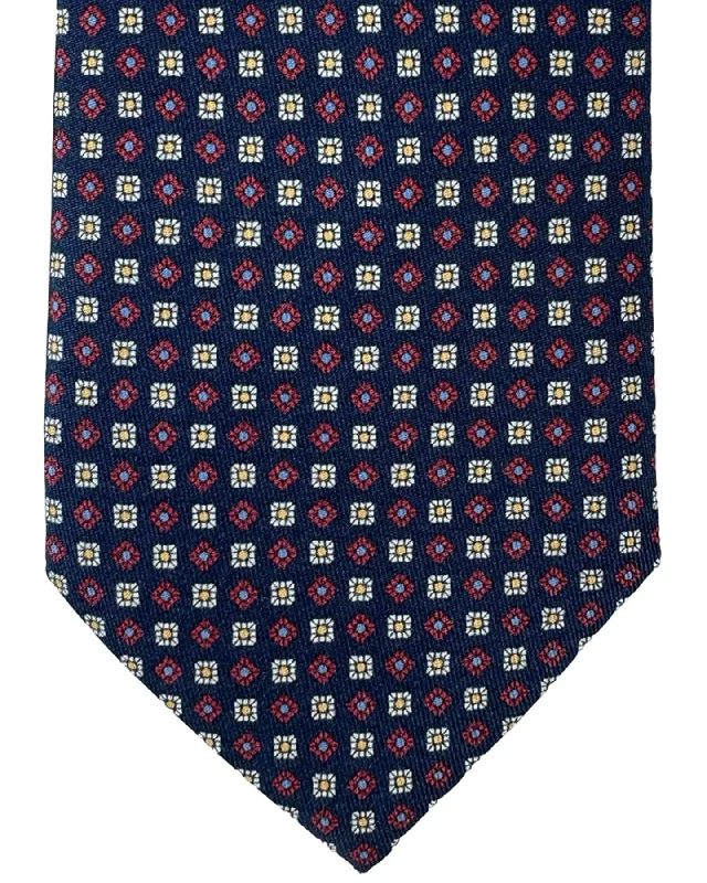 Best tie for holiday and corporate events-Canali Silk Tie Midnight Blue Red Mini Floral