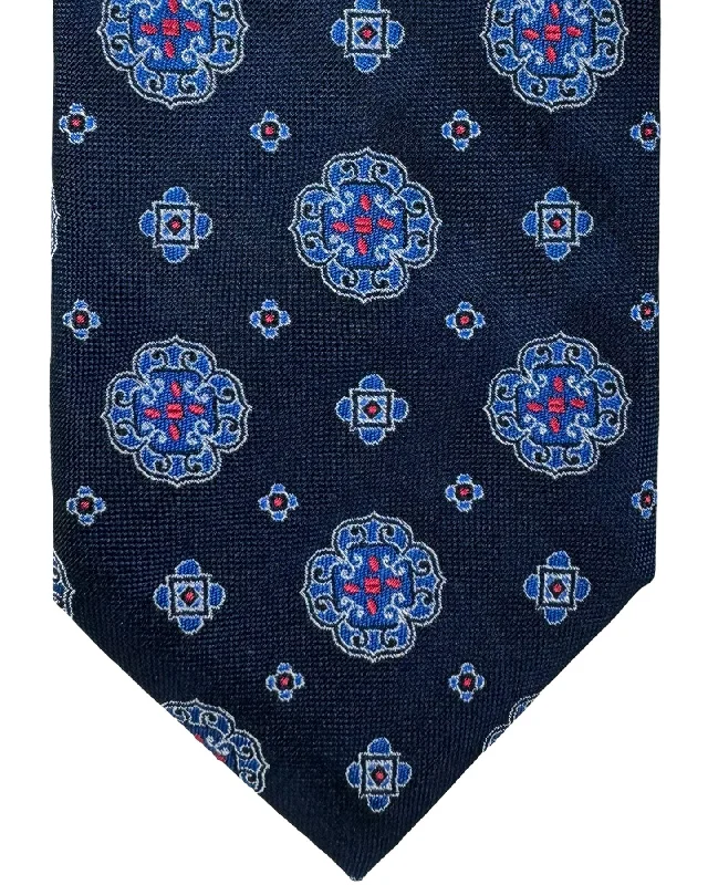 Best tie for a business lunch-Canali Silk Tie Navy Blue Pink Medallions