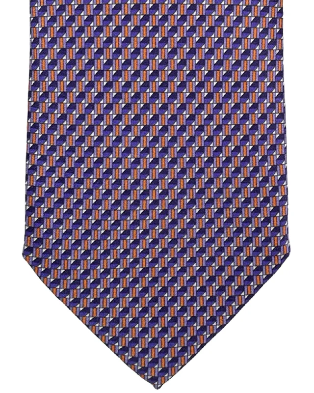 Casual men's tie for outdoor events-Canali Silk Tie Purple Orange Geometric Pattern