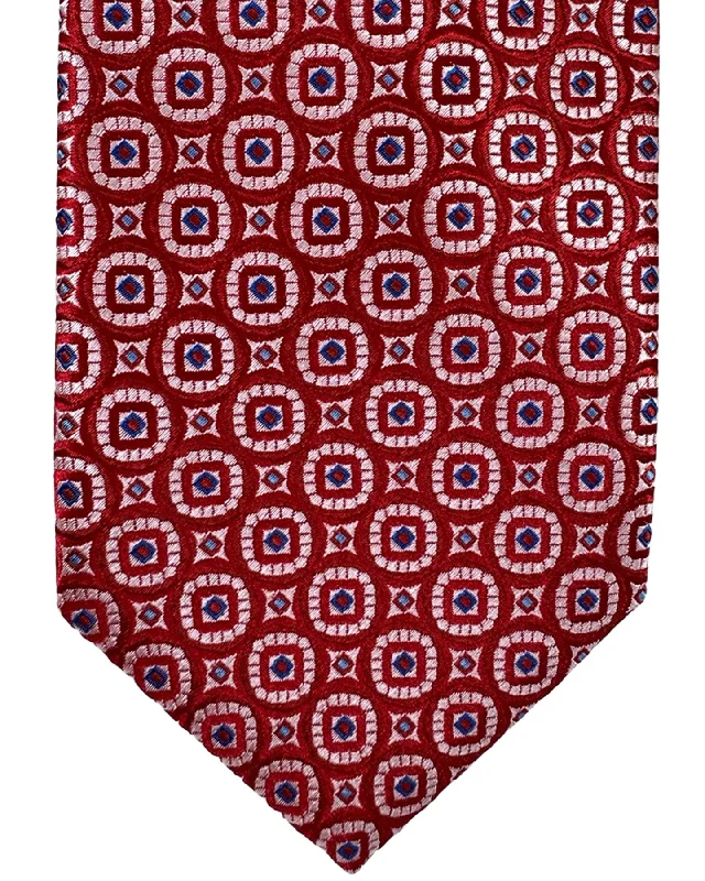 Unique men's tie with animal print-Canali Silk Tie Red Medallion Design