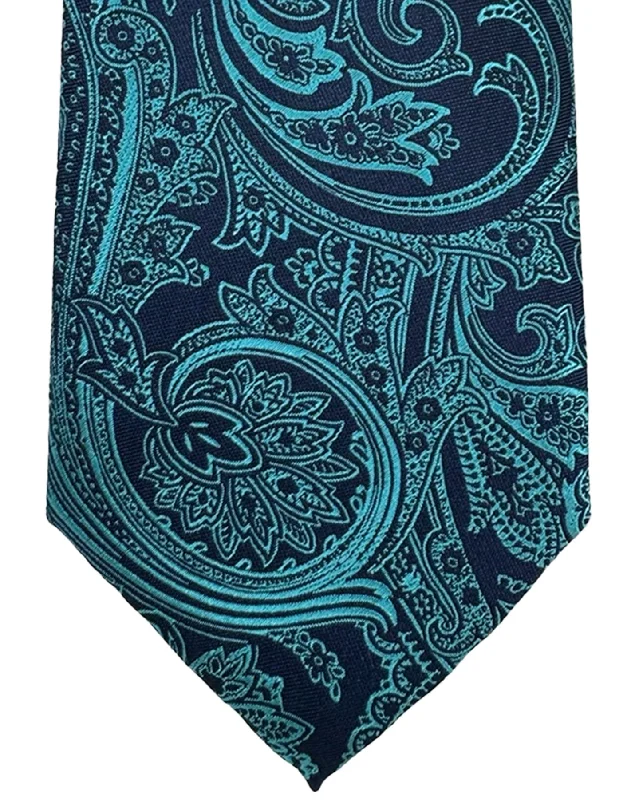 Men's tie for a formal business dinner-Canali Tie Dark Blue Aqua Ornamental - Jacquard Silk