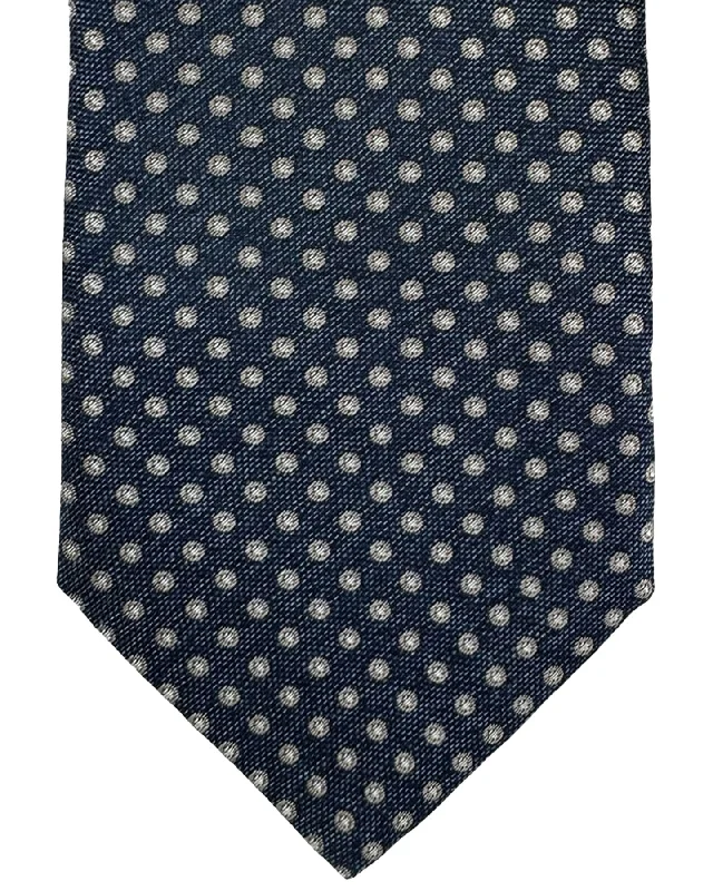 Men's tie with a bold color block-Canali Tie Dark Blue Silver Taupe Mini Dots - Jacquard Silk