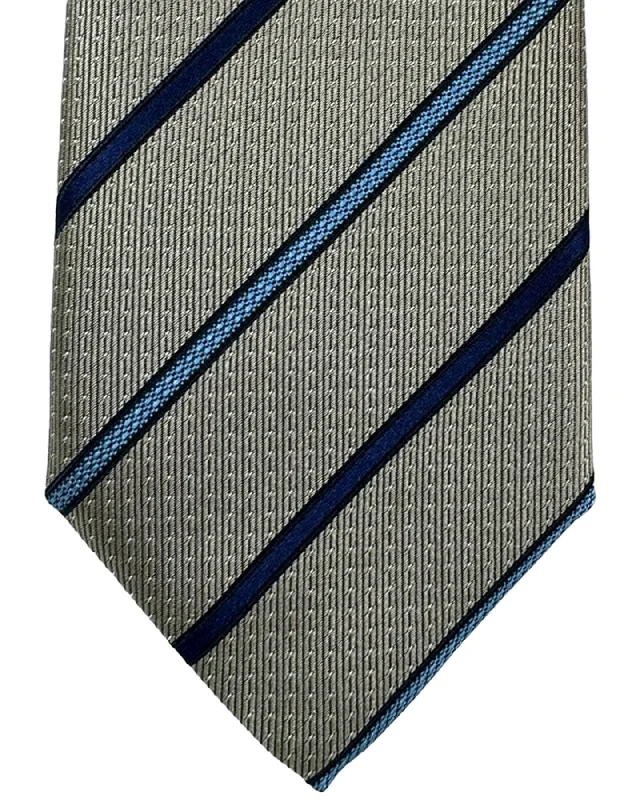 Men's tie with fine houndstooth print-Canali Tie Gray Blue Stripes - Jacquard Silk