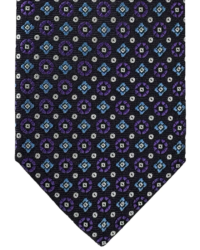 Men's tie for a cocktail party-Canali Tie Purple Blue Silver Mini Geometric - Jacquard Silk