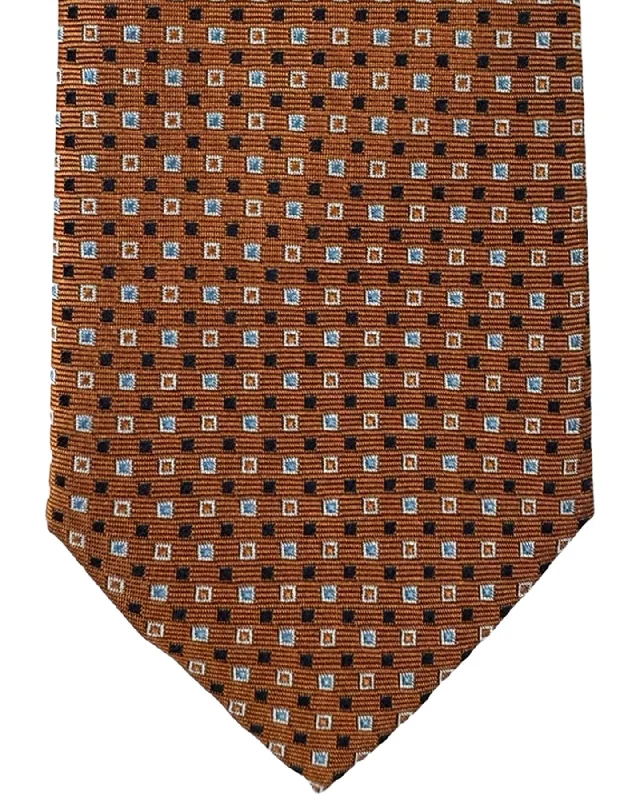 Stylish tie for young professionals-Canali Tie Rust Orange Mini Squares - Jacquard Silk