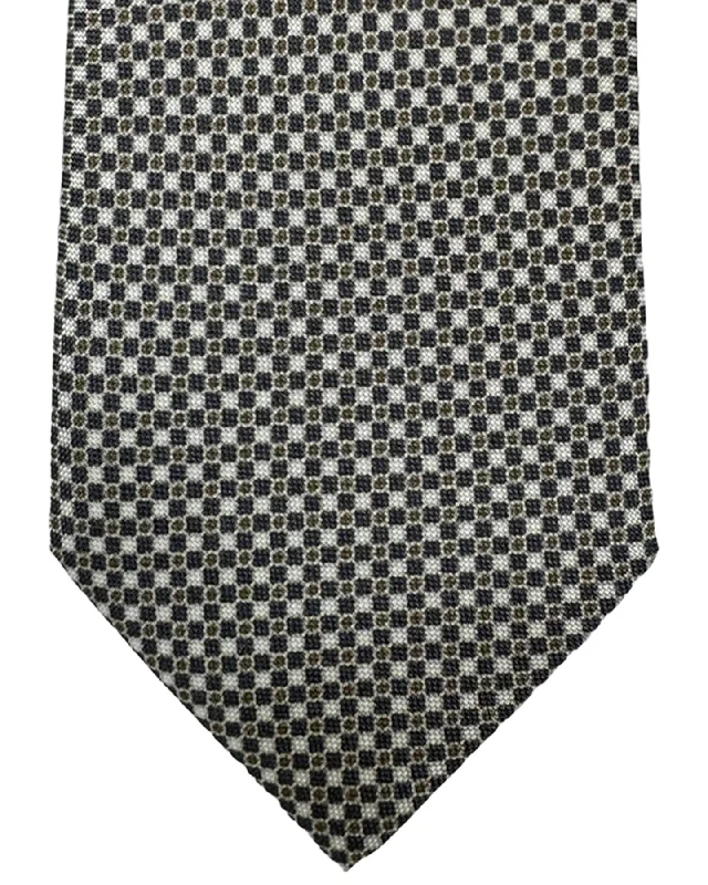 Affordable men's silk tie for work-Canali Tie White Gray Brown Micro Pattern