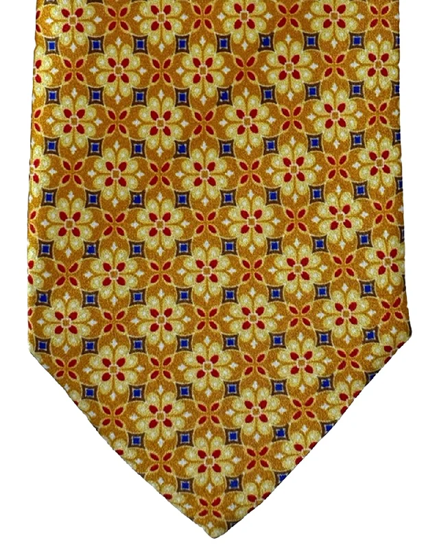 Men's tie for festive dinner parties-Canali Tie Yellow Red Royal Blue Mini Floral - Jacquard Silk