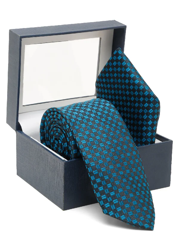 Men's tie for stylish business meetings-Men's Blue Fashion Geometric Pattern Tie Set