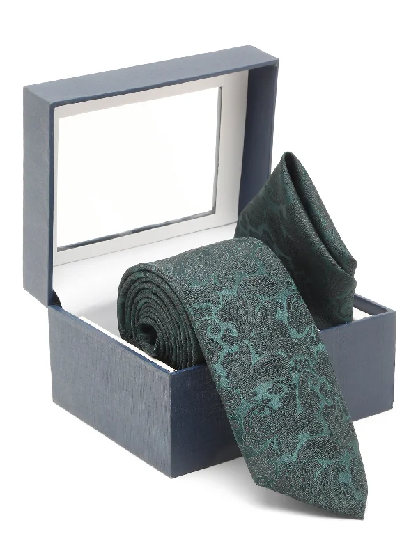 Best silk tie for office professionals-Men's Green Fashion Paisley Pattern Tie Set