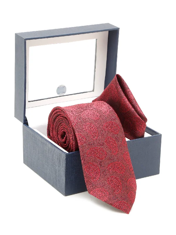 Elegant men's tie with colorful patterns-Men's Red Fashion Paisley Pattern Tie Set