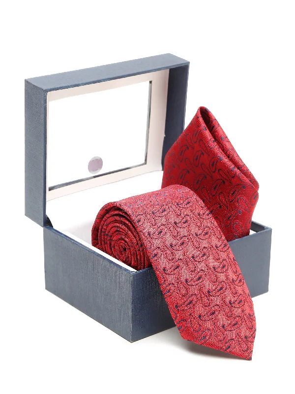 Designer tie with rich color palette-Men's Red Fashion Paisley Pattern Tie Set