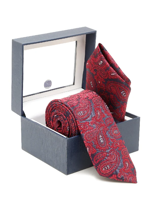 Men's tie with fine fabric for corporate events-Men's Maroon Fashion Paisley Pattern Tie Set